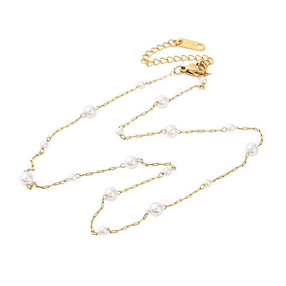 304 колье из нержавеющей стали, Ожерелья из искусственного жемчуга белого акрила для женщин