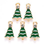 Alloy Enamel Pendants, with Crystal Rhinestone, for Christmas, Christmas Tree, Light Gold