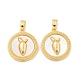 Natural White Shell Pendants, Rack Plating Brass Flat Round with Carrot Charms
