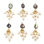 Natural Abalone Shell & Natural Freshwater Pearl Tassel Pendants, Geometric Charms, Mixed Shapes