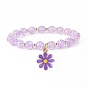 Alloy Enamel Flower Charm Bracelets, Transparent Crackle Acrylic Stretch Bracelets for Women
