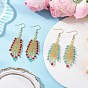 2 Pairs Glass Seed Feather Dangle Earrings, with 304 Stainless Steel Earring Hooks, Golden