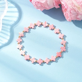 Синтетические коралловые окрашенные браслеты из бисера для мужчин и женщин, крестик, с латунным