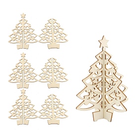 3D Natural Wood Cutout, Mini Hollow Christmas Trees, Unfinished Wooden Crat Supplies