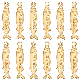 12Pcs 304 Stainless Steel Pendants, Marine Animal Charms, Fish