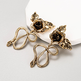 Exaggerated Floral and Leaf Snake-shaped Alloy Earrings for Women