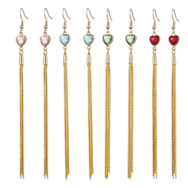 Серьги-подвески из стекла и латуни в виде цепочек «бостон», сердце, золотые