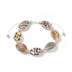 Bracelet de perles tressées en argile polymère et coquillage cauri naturel imprimé peau d'animal avec strass, bracelet réglable pour femme