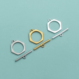 925 Sterling Silver Toggle Clasps, Hexagon