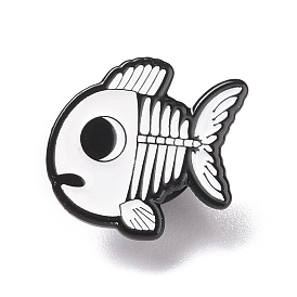 Fish Skeleton Enamel Pin, Halloween Alloy Badge for Backpack Clothes, Electrophoresis Black