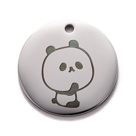 Stainless Steel Pendant, Flat Round with Panda