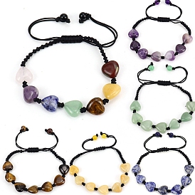 Bracelet de perles tressées en forme de cœur avec pierres précieuses naturelles mélangées, bracelet réglable