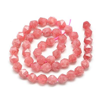 Natural Rhodochrosite Beads Strands, Star Cut Round Beads, Faceted, Dyed