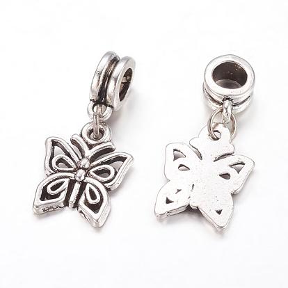 Alloy European Dangle Charms, Butterfly, 27mm, Hole: 5mm