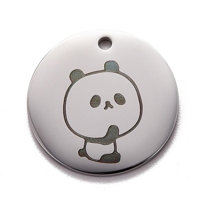 Stainless Steel Pendant, Flat Round with Panda