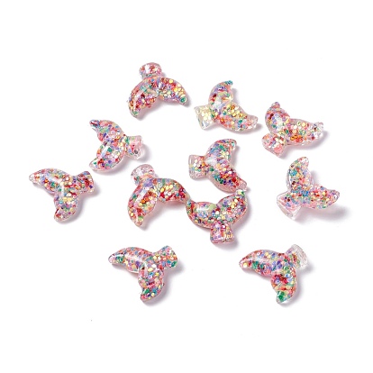 Transparent Resin Cabochons, Fishtail with Sequins