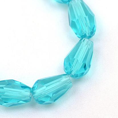Transparent Glass Bead Strands, Faceted Teardrop, 7x5mm, Hole: 1mm, about 66~68pcs/strand, 19.6 inch