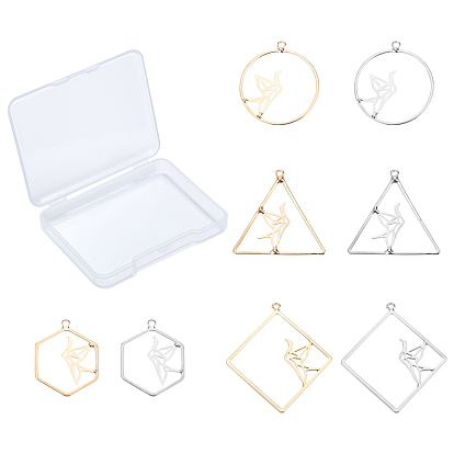 16Pcs 4 Style Alloy Hollow Pendants, with Paper Crane, Mixed Shape