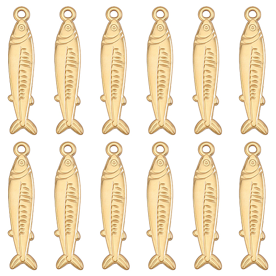 12 pcs 304 pendentifs en acier inoxydable, breloques d'animaux marins, poisson