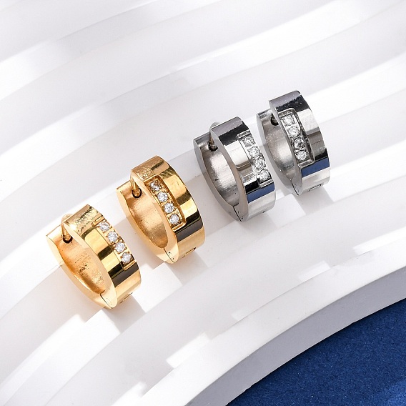 304 из нержавеющей стали кубического циркония серьги обруча, с 316 нержавеющей стали, ионное покрытие (ip)