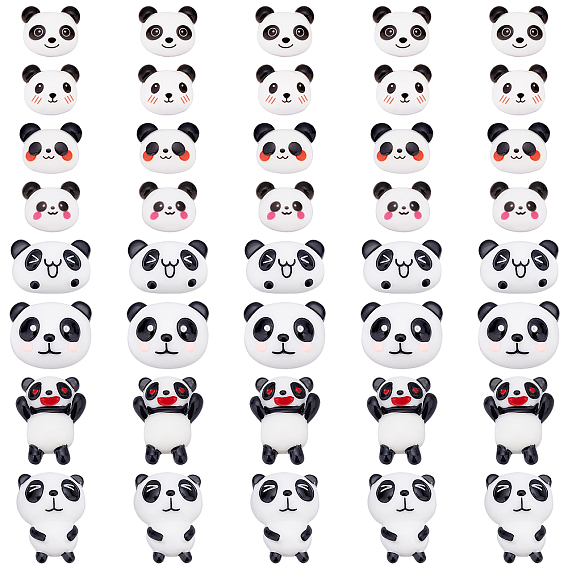 48Pcs 6 Style Opaque Resin Cabochons, Panda