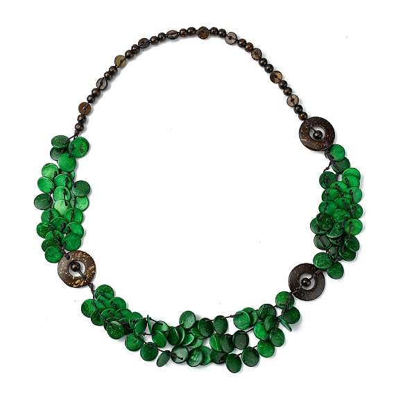 Beignets de noix de coco naturels teints et colliers plastrons en perles rondes plates, bijoux bohèmes pour femmes