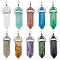 10Pcs 10 Style Natural & Synthetic Gemstone Double Terminated Pointed Pendants, with Random Brass Pendant Hexagon Bead Cap Bails, Bullet, Platinum