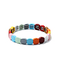 Rainbow Color Enamel Tile Elastic Bracelet, Alloy Beaded Stretch Bracelet for Women