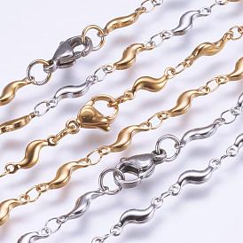 304 Stainless Steel Chain Necklaces, with Lobster Claw Clasps, Ion Plating (IP), Wave shape