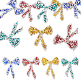 8 шт. 4 цветные полиэфирные тканевые заплатки, термонашивки со стразами, наклеить патч, аксессуары для костюма, аппликация, бантом