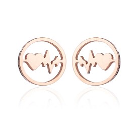 Heartbeat Earrings with Electrocardiogram Design and Lightning Bolt, Heart-shaped, Circle Studs