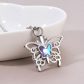 Stainless Steel Butterfly Urn Ashes Pendant Necklace, Memorial Jewelry for Women