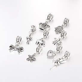 Mixed Shapes Large Hole Alloy European Dangle Charms, 23.5~35mm, Hole: 5mm
