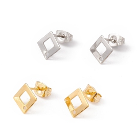 201 Stainless Steel Stud Earring Findings with Hole, 304 Stainless Steel Pins and Ear Nuts, Rhombus