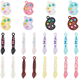 32Pcs 16 Styles Alloy Enamel Pendants, Paintbrush & Palette