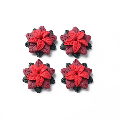 Handmade Polymer Clay Cabochons, Christmas, Flower