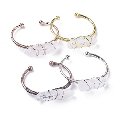 Латунь манжеты браслеты, с натуральным кварцевым резонатором, самородки