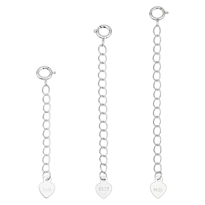 3 шт. 3 стили удлинитель цепи панцирного плетения из стерлингового серебра, цепочка с застежками-карабинами и петлями в форме сердца, с 1поликарбонатной замшей