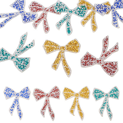 8 шт. 4 цветные полиэфирные тканевые заплатки, термонашивки со стразами, наклеить патч, аксессуары для костюма, аппликация, бантом