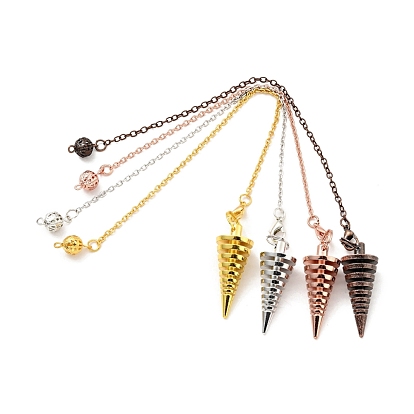 Brass Cable Chain Coil Dowsing Pendulums, Spiral Pendulum, with Alloy Lobster Claw Clasps, Cadmium Free & Lead Free, Spiral Cone