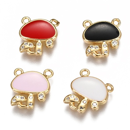 Autumn Theme Brass Micro Pave Clear Cubic Zirconia Charms, Long-Lasting Plated Links, with Enamel, Mushroom, Real 18K Gold Plated