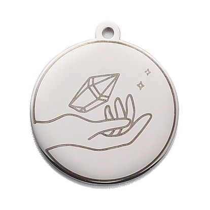 304 подвески из нержавеющей стали, плоский круглый с рукой и бриллиантом