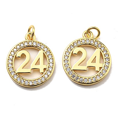 Rack Plating Brass Cubic Zirconia Pendants, Lead Free & Cadmium Free, Long-Lasting Plated, Flat Round