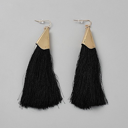 Серьги-кисточки из рафии, со сплавочной фурнитурой