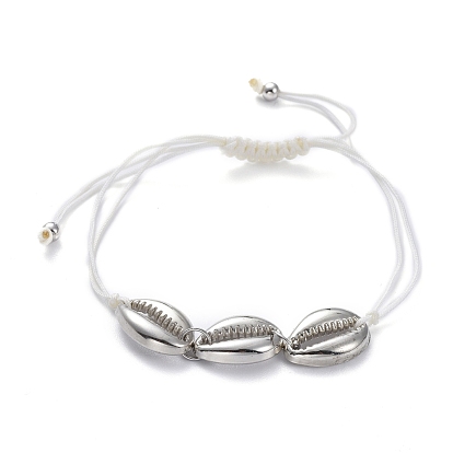 Adjustable Nylon Cord Braided  Bracelet, with Plating ABS Plastic Beads, Cowrie Shell Shape