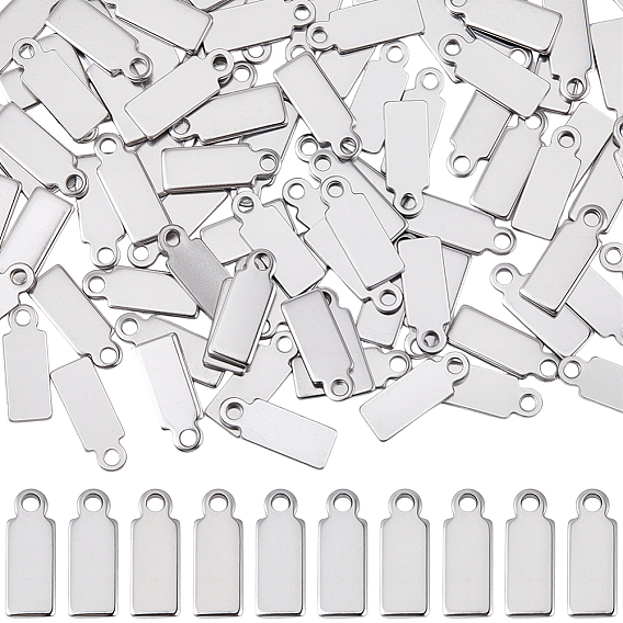 100 piezas 304 colgantes de etiquetas en blanco con estampado de acero inoxidable, Rectángulo