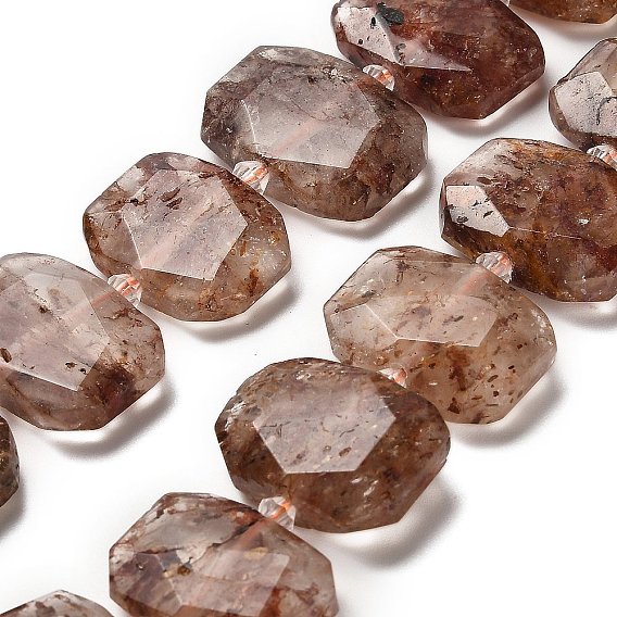 Натуральный гематоидный кварц / нитки из железистого кварца, со стеклянными бусинами, граненые, прямоугольные