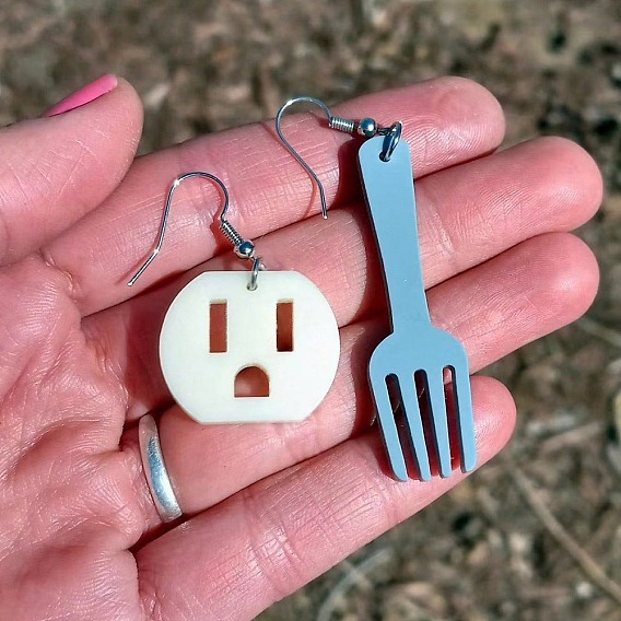 Акриловые серьги болтаться, вилка для столовых приборов, слева и справа, платина