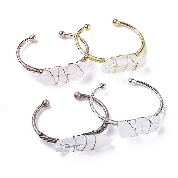 Латунь манжеты браслеты, с натуральным кварцевым резонатором, самородки