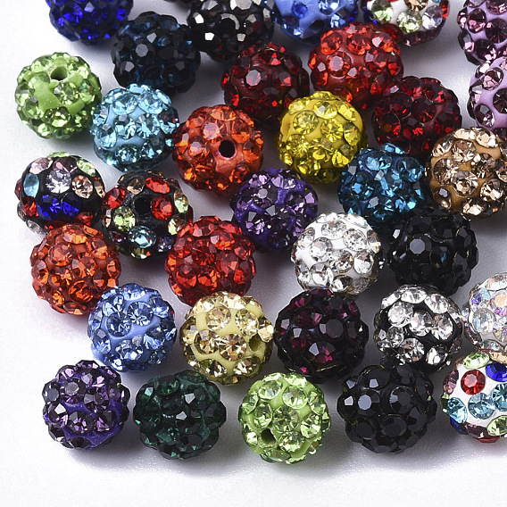 Pave Disco Ball Beads, Polymer Clay Pave Rhinestone Beads, Round, Half Drilled